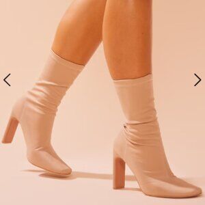 Lycra Square Toe Heeled Ankle Sock Boots